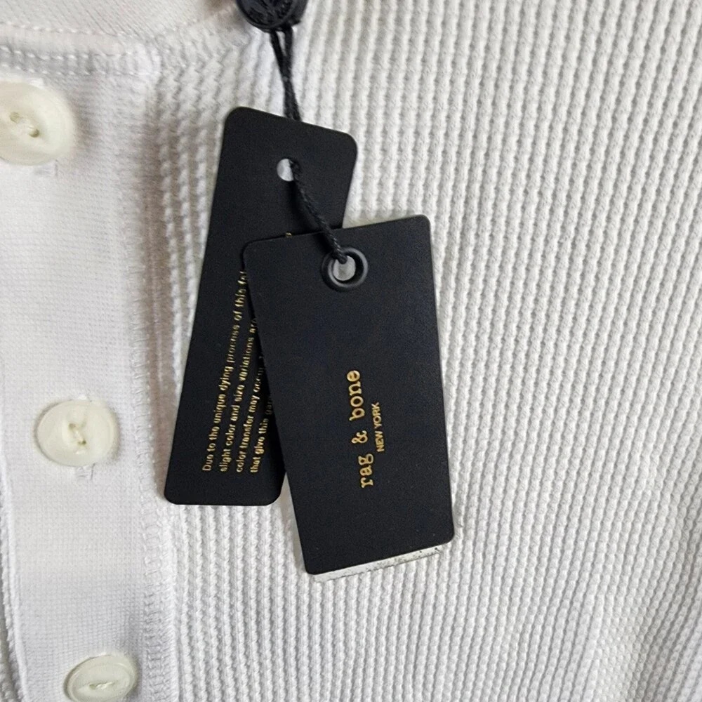 rag & bone Waffle Knit Henley Top Men's XL White Solid Long Sleeve Pullover - Picture 7 of 15